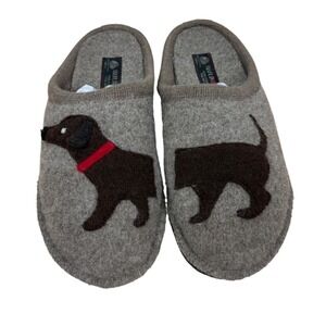 Haflinger Dog‎ Slippers Felt Wool Red Collar Brown Dachshund Mule Cozy
